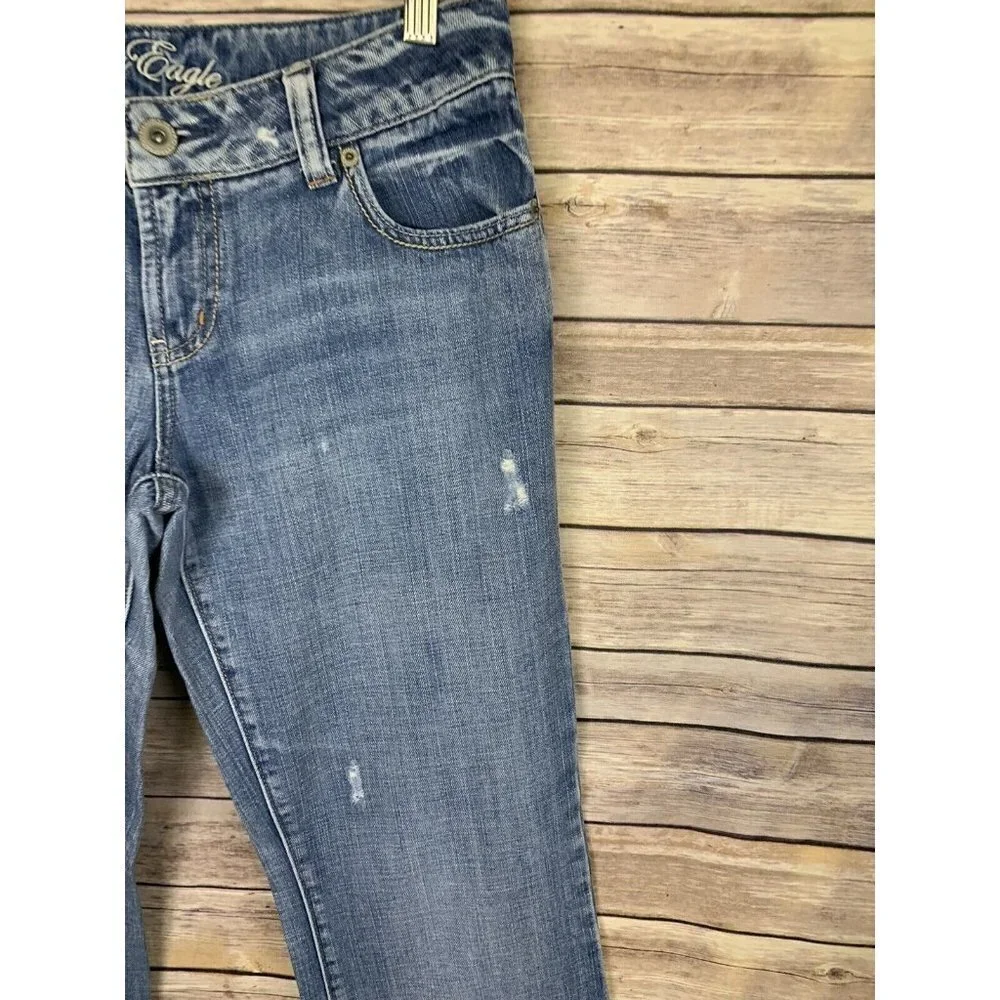 American Eagle Womens 8 Long Favorite Boyfriend Jeans Distressed Denim - Picture 4 of 10